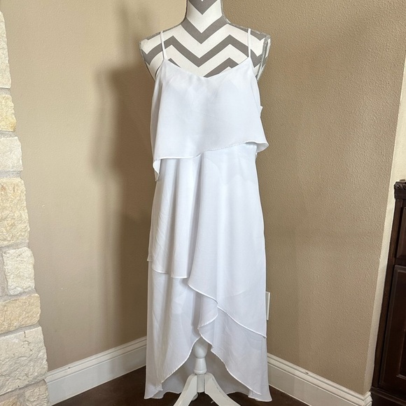 BCBG white tiered asymmetrical maxi dress - Picture 1 of 5